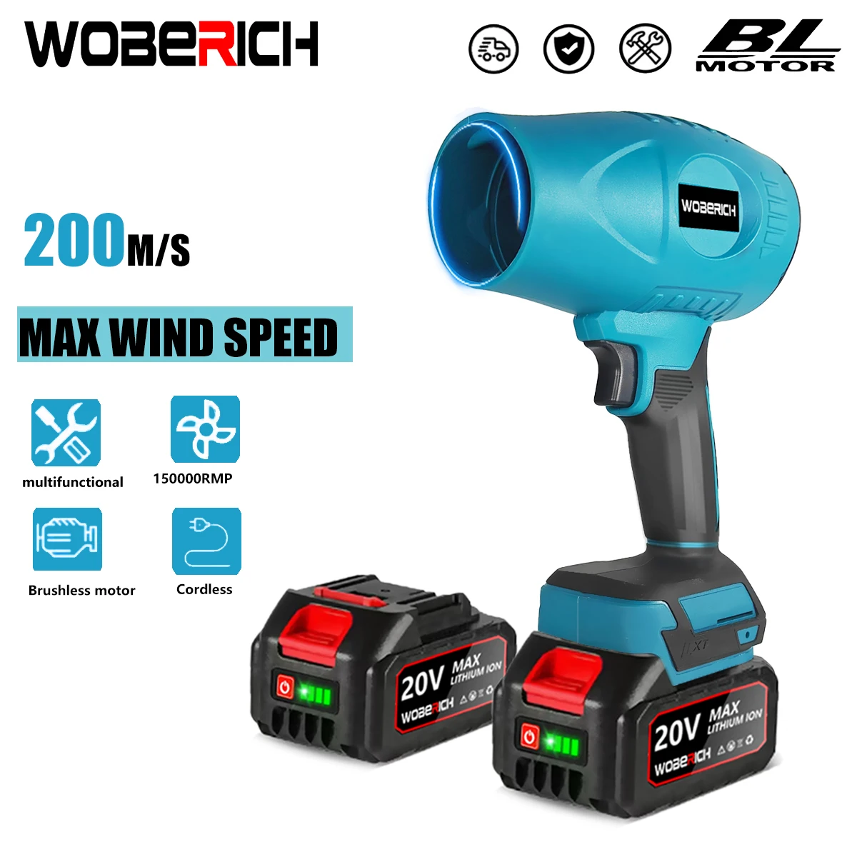 200M/S Brushless Turbo Jet Fan 2000W Handheld Cordless Electric Air Blower Dust Snow Removal Tool for Makita 18V Battery