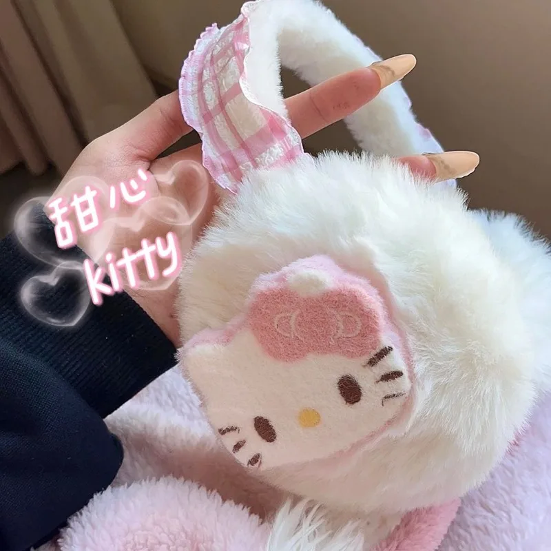 

Kawaii Hello Kitty Sanrio Student Cute Cartoon Plush Warms Children Outdoor Frostproof Earmuffs Christmas Gifts for Kids