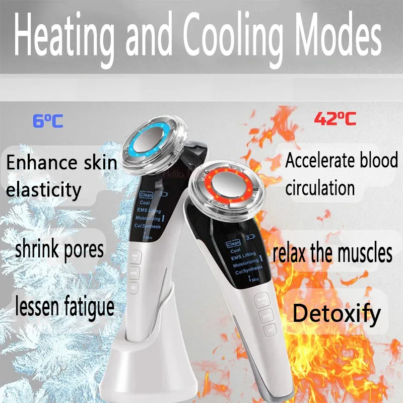 مايكرو الحالي مدلك الوجه مكافحة الشيخوخة الوجه رفع مدلك الباردة الساخنة ضغط التنظيف العميق مكافحة الشيخوخة أداة العناية بالبشرة #5