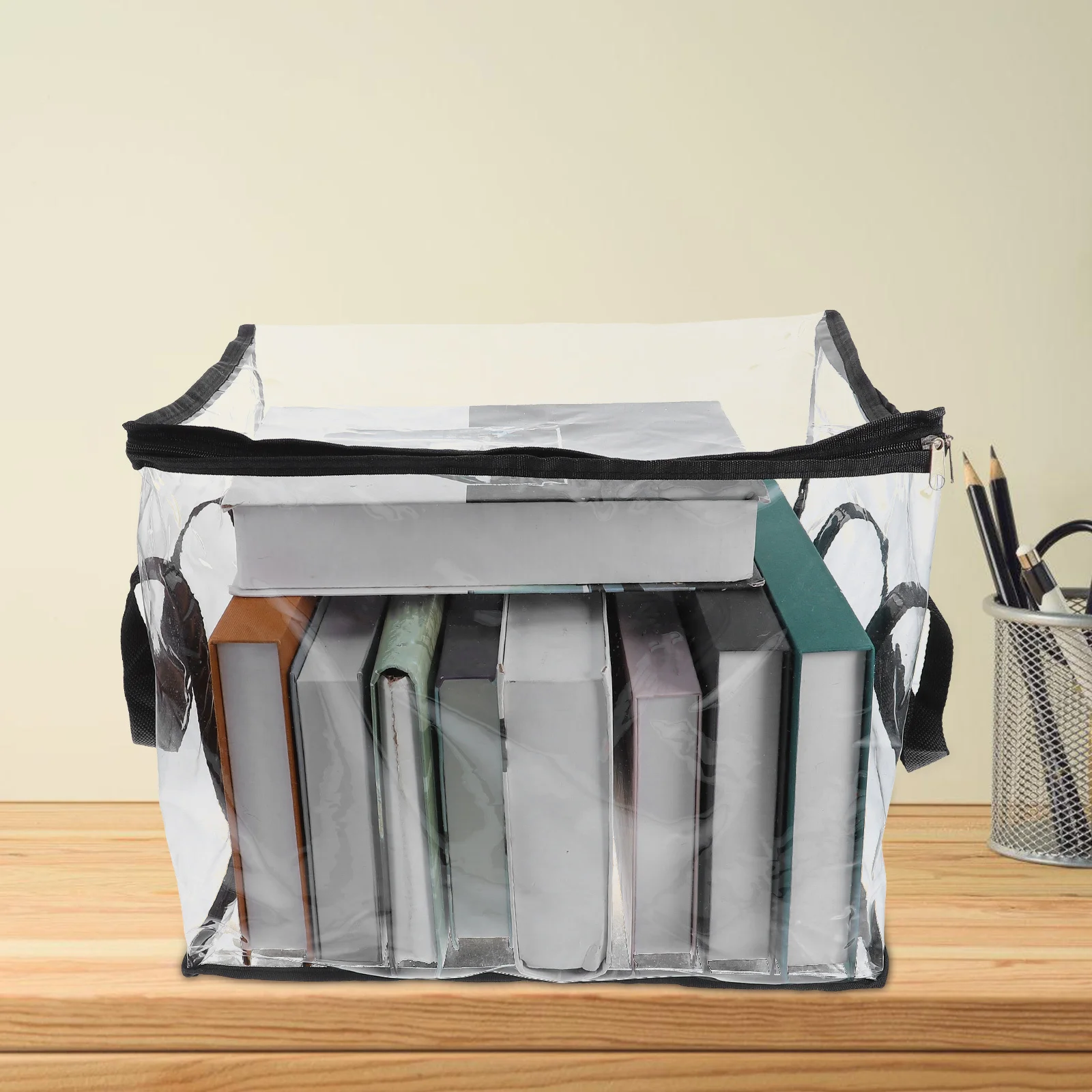 Transparent Waterproof PVC Storage Bag Large Capacity Book Tote Document Organizer Portable Carrying Handle Transparent File Bag