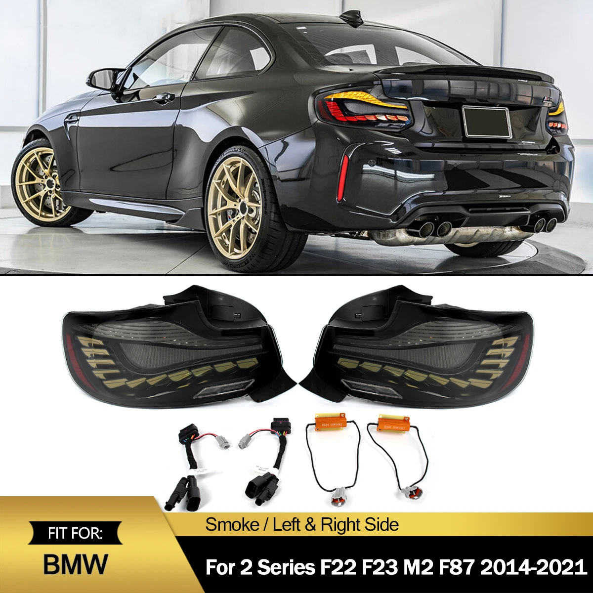 For BMW 2 Series F22 F23 & M2 F87 2014-2021 Sequential Tail Lights Braking Reversing Turn Signal Fog Light OLED Smoked Lens