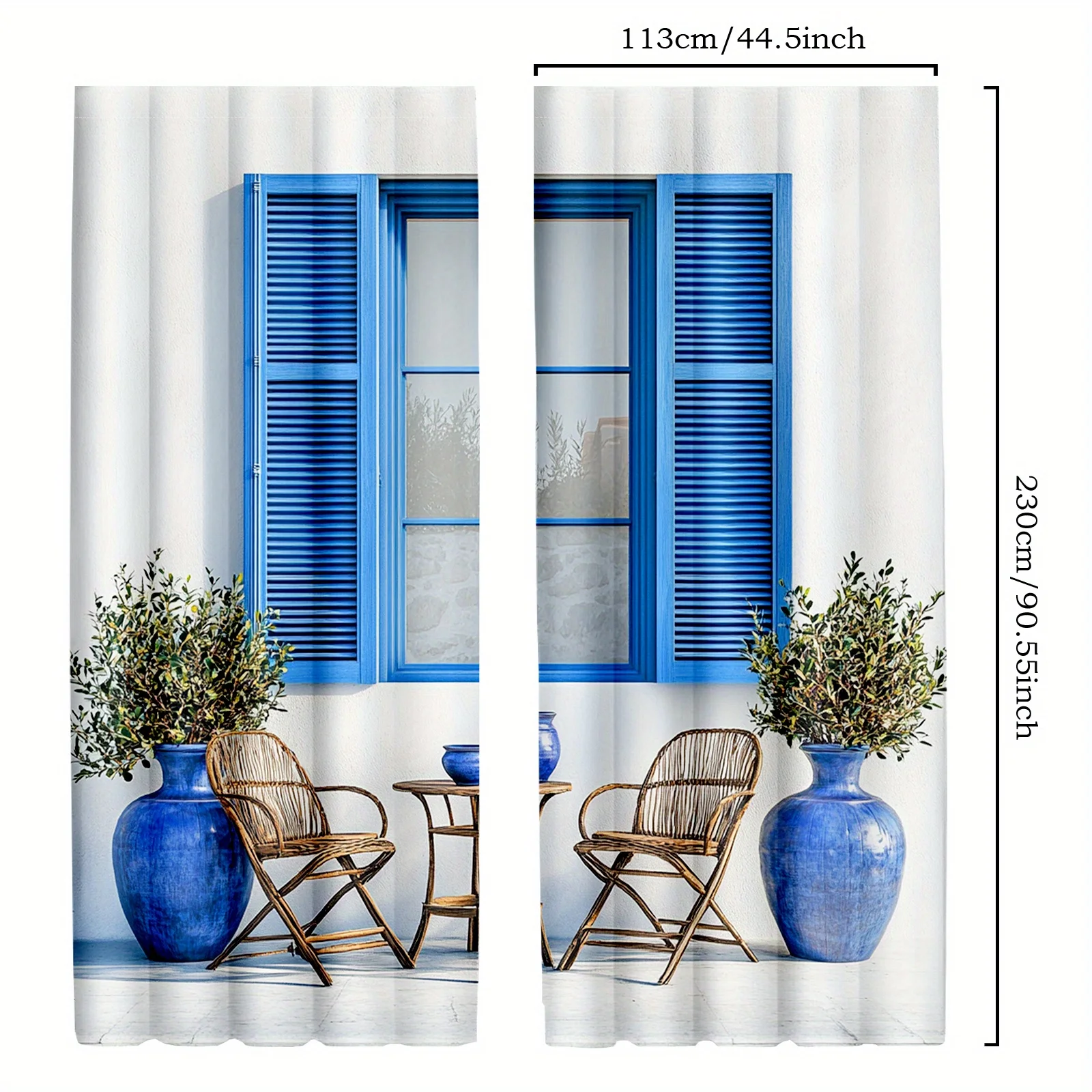mediterranean blue window curtain with shutters and vase plants for cozy room decor rustic style 2pc Enhance spatial aesthetics