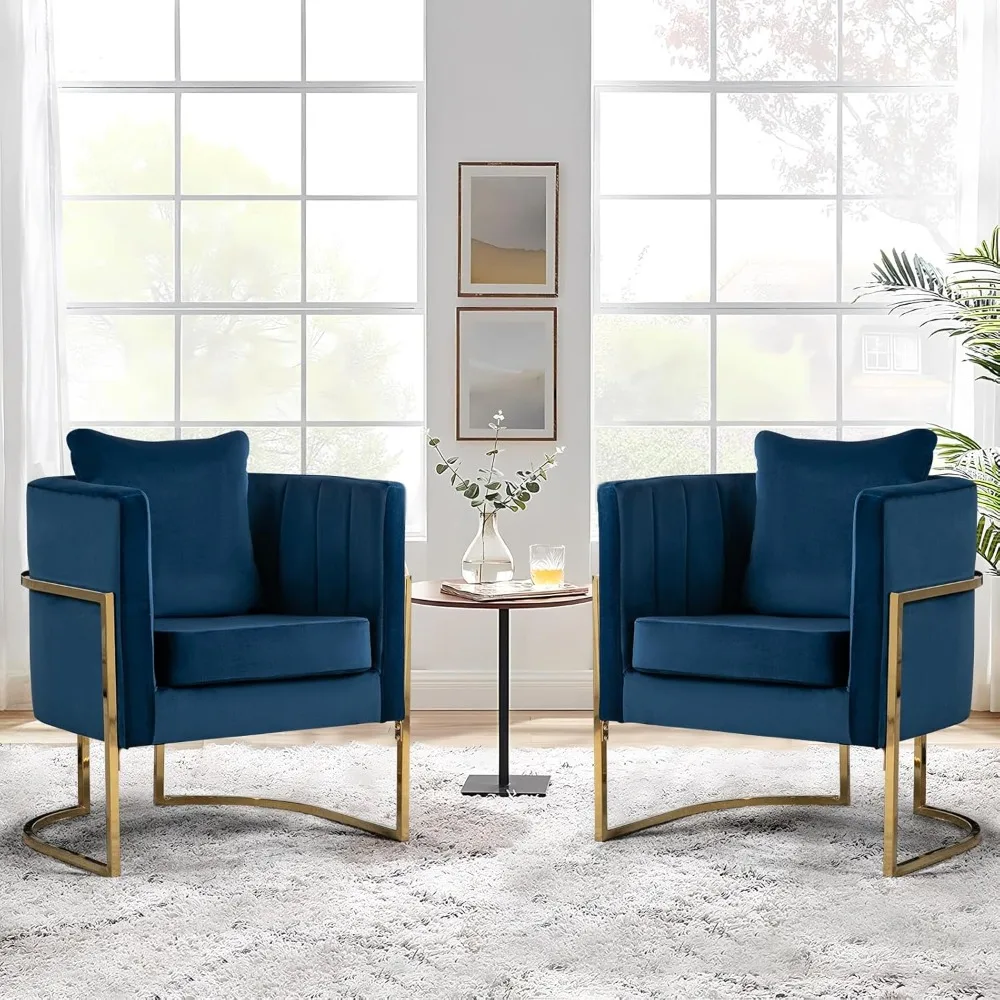

Accent Chairs Set of 2, Mid Century Modern Upholstered Armchair with Pillow for Living Room, Comfy Barrel Single Vanity Chair