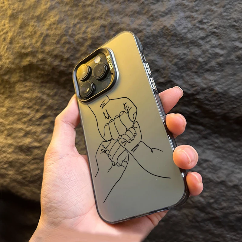 Warm Family Holding Hands Couple Electroplate Silver IMD Case For iPhone 16 11 12 13 14 15 Pro Max 7 8 Plus 16E X XS Back Cover