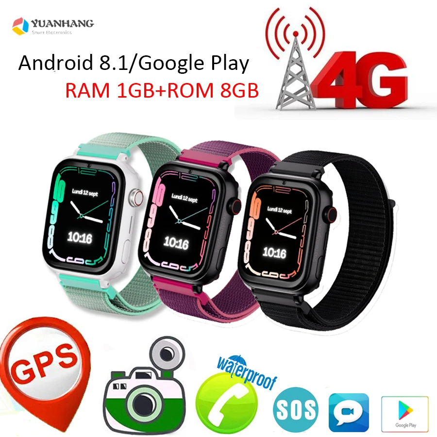 Google Play Android 8.1 Smart 4G Remote Camera GPS WI-FI Trace Locate Smartwatch Video SOS Call Phone Watch for Kids Student