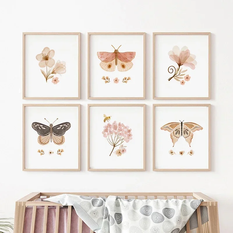 new Butterfly Landed, Flower Forgot to Move – Watercolor Floral Nursery Frameless Canvas for Aesthetic Interior Room