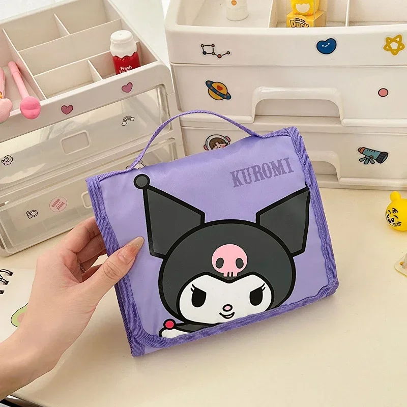 Miniso Sanrio Cartoon Kuromi Hello Kitty Foldable Makeup Bag Large Capacity Storage Portable Handbag Suspension Type Hold  Brush