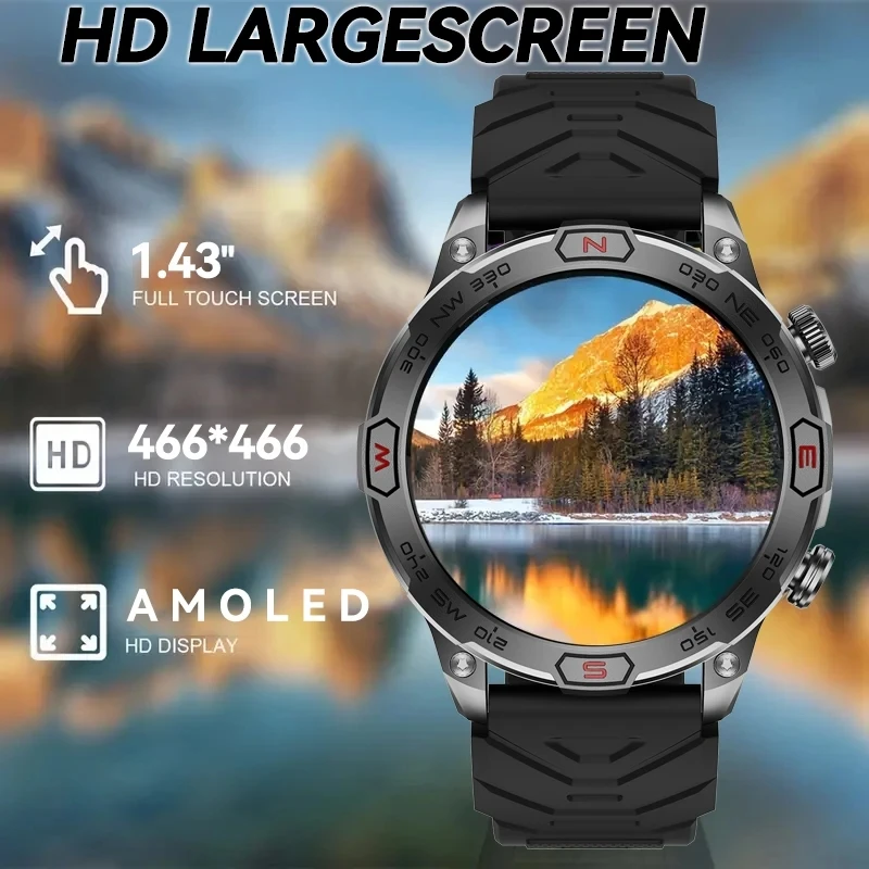 Para android ios esporte ao ar livre gps relógio inteligente masculino 1.43 ''466*466 hd tela amoled ip68 à prova dip68 água bluetooth chamada smartwatch 2025