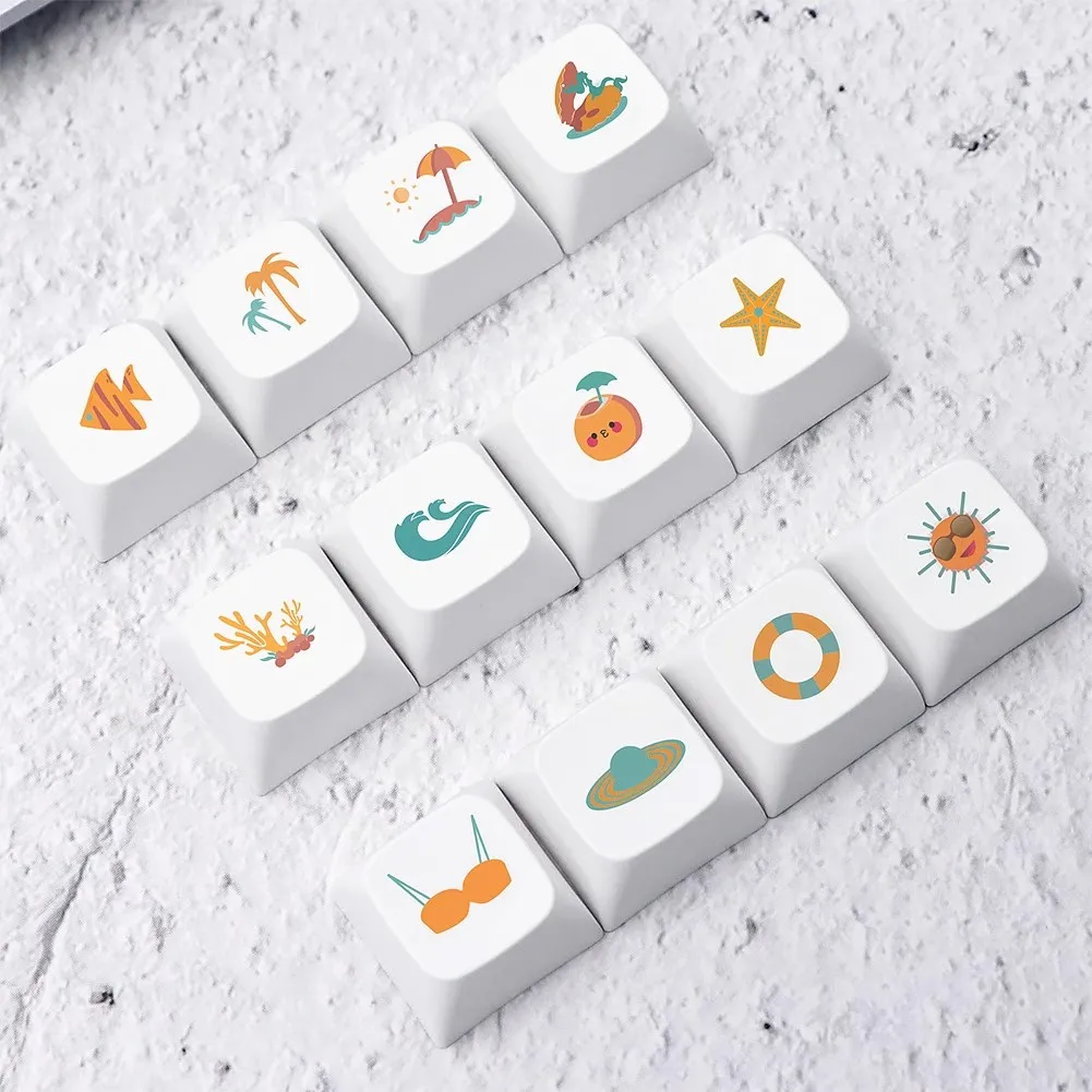 12pcs/set Japanese-style Beach Hippo Fruit Weather 1U Keycaps PBT Dye Subbed Key Caps XDA Profile Keycap For MX Switch keyboard