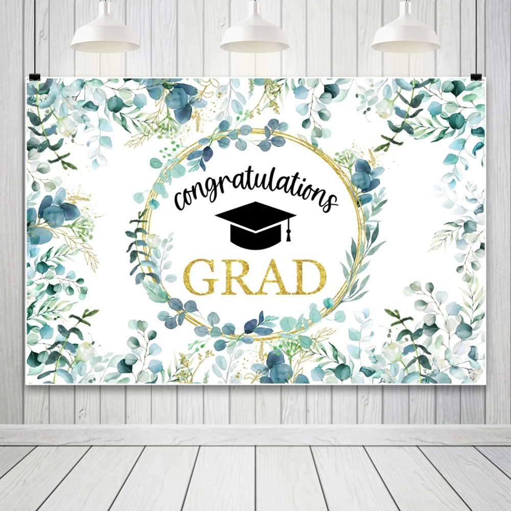 Graduate Background For Photography Bachelor'S Cap Flower And Green Plant Backdrop Cloth Customized Graduation Decorations 2025