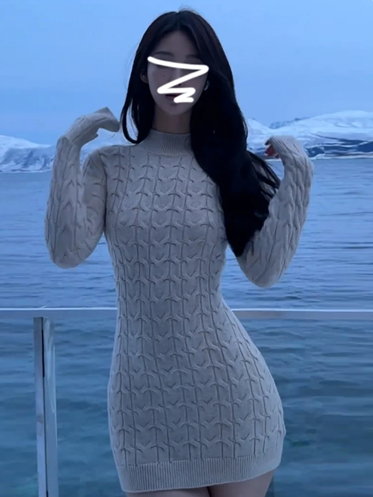 

Retro Bal Knitted Dr Women's Autumn Winter Inner Wear Sweater Dr Sexy Waist Cinched High Waist Skirt Long Sve S...