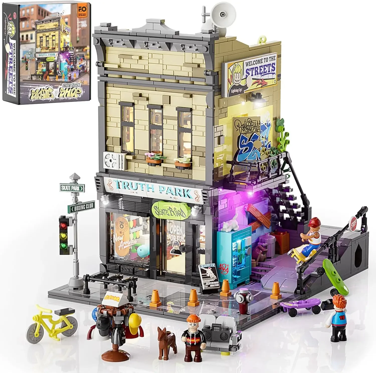 

Skate Shop Lighting Building Bricks Set - Street Fusion City Town Store Collection LED Light Modular Building Kit 1573 Pcs for A