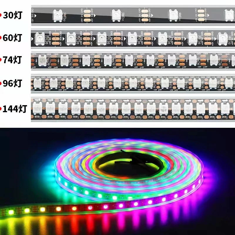 Il LED indirizzabile Individuaily del nastro della striscia del Pixel di 5 m/lotto DC5V WS2812 5050 RGB accende 30/60/74/96/144 Pixel/m IP30/65/67 per la stanza della TV