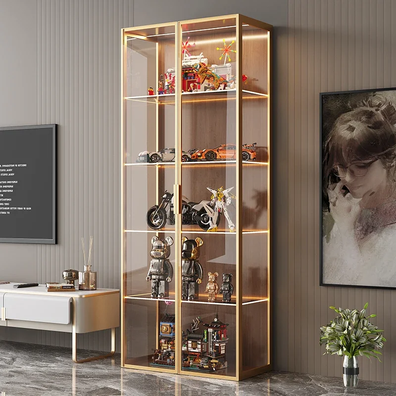 Light luxury wine cabinet, living room against the wall rack, aluminum alloy tempered glass door partition, high-end figure tea