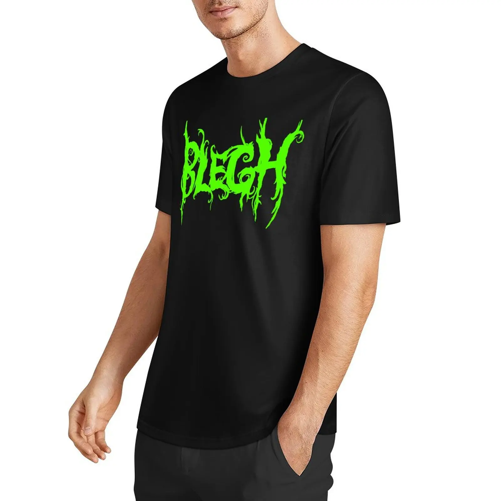 Neon Green Blegh on Black T-Shirt animal prinfor boys man clothes anime figures plus size tops mens big and tall t shirts