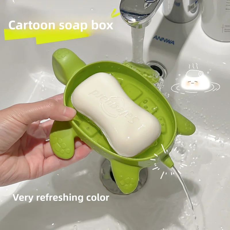 Green Little Turtle Foaming Net Soap Box Cartoon Dormitory Bathroom Soap Holder Storage Rack For Home Use Home Decor Items