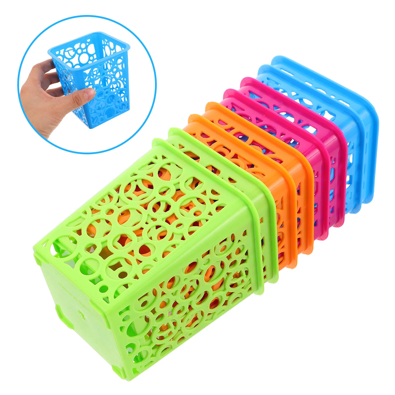 

8Pcs Square Desktop Pencil Holder Hollow Organizer Storage Basket Mini Trash Can Stationery Box School Supply Organizer
