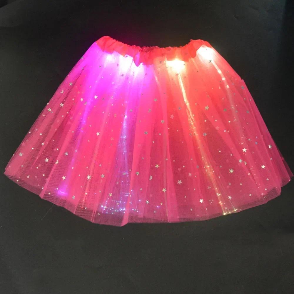 Girls LED Light Luminous Birthday Party Optical Fiber Ballet Layered Tulle Tutu Skirt  Fancy Dress Wedding Decoration Christmas