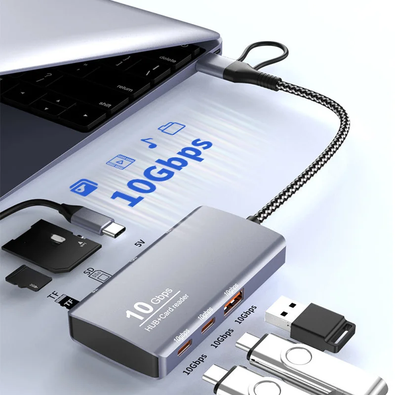 5/6 in 1 USB C/USB-A  Hub Dual joint USB3.2 Gen2 HUB 10Gbps Data DC Type-c Charging SD  TF for Macbook Laptop