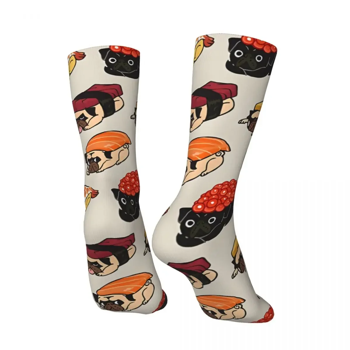 Funny Crazy Sock for Men Sushi Pug Hip Hop Harajuku Sushi Happy Quality Pattern Printed Boys Crew compression Sock Novelty Gift