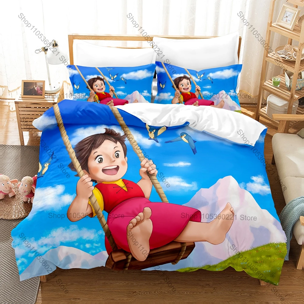 Heidi The Girl From The Alps Bedding Set Duvet Cover + 2 Pillowcases Classic Vintage Anime Alps Mountain Goat Cottage