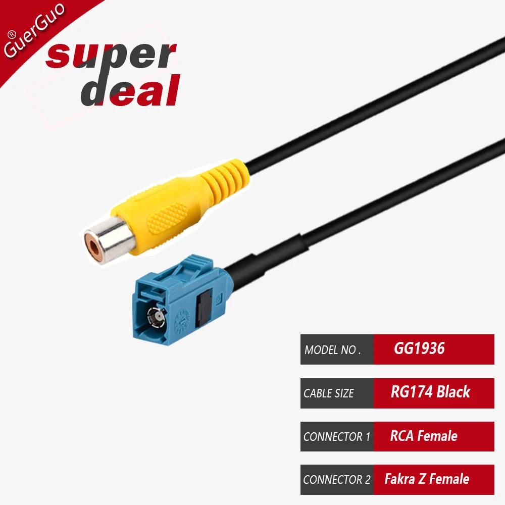 Fakra Z Female to RCA Female Video Cable Adapter Car Reversing Rear View Camera Adapter Cables for Mercedes benz for Ford