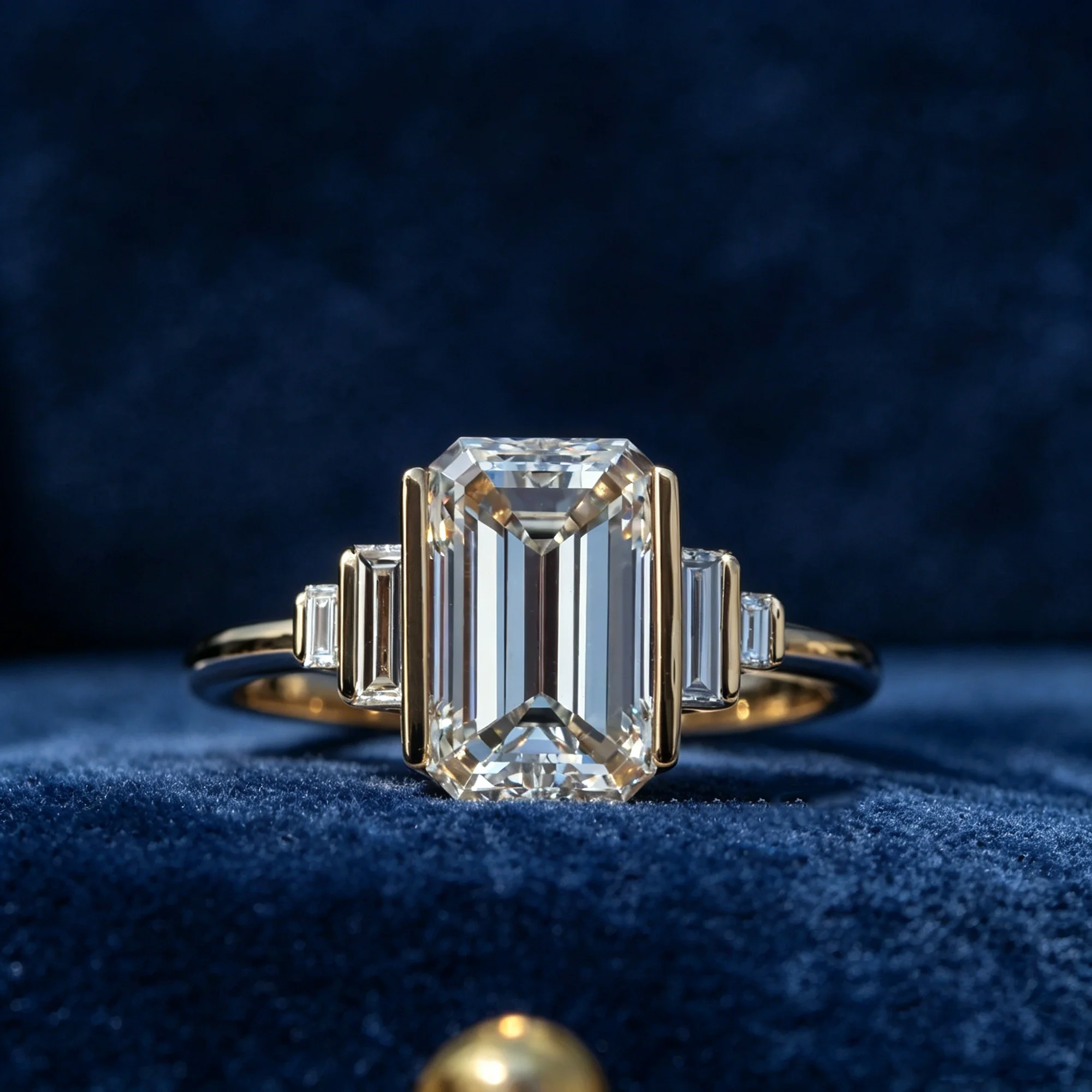 

CxsJeremy Emerald Cut 2.5ct Lab Grown Diamond Engagement Ring Solid 14K Yellow Gold Half Bezel Wedding Ring for Women Gift