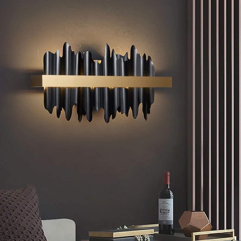 Candelabro de pared moderno, lámpara de pared dorada/negra para cabecera, dormitorio, sala de estar, decoración de lujo para el hogar, iluminación interior, nuevo