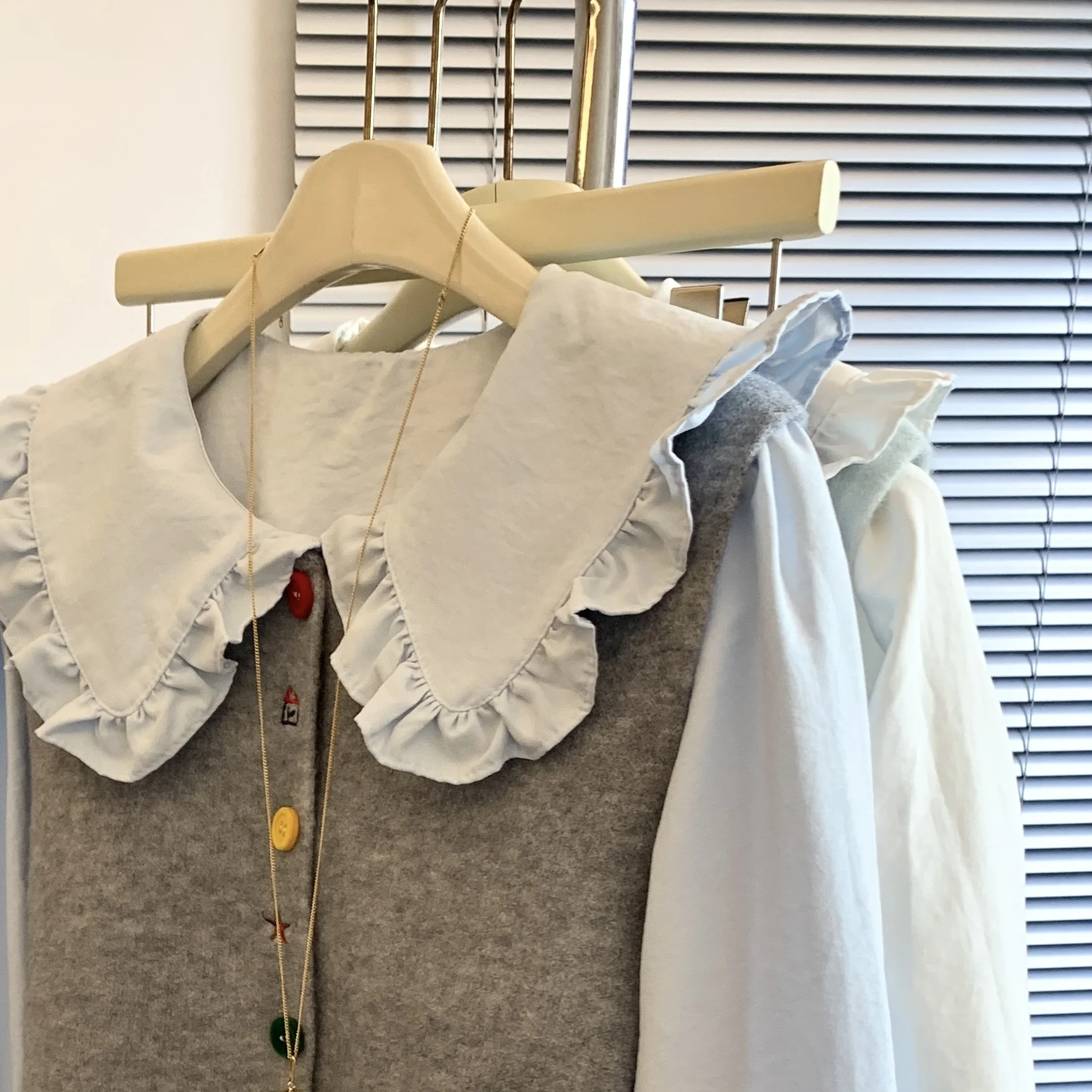 여성용 그레이 인형 칼라 셔츠 스웨터 투피스 세트 2000년대 하라주쿠 일본 Y2k 달콤한 귀여운 니트 조끼 크로 셰 뜨개질 셔츠 탑