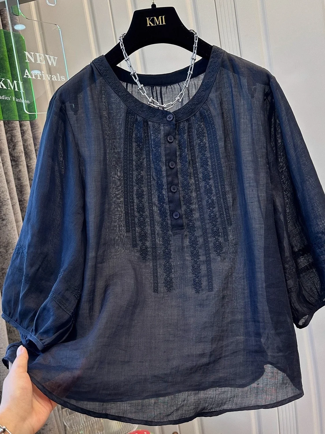 

Ele Вышитый хлопок и лен irt Женский летний тонкий элитный льняной модный удобный свободный крой круглый Ne ort ...