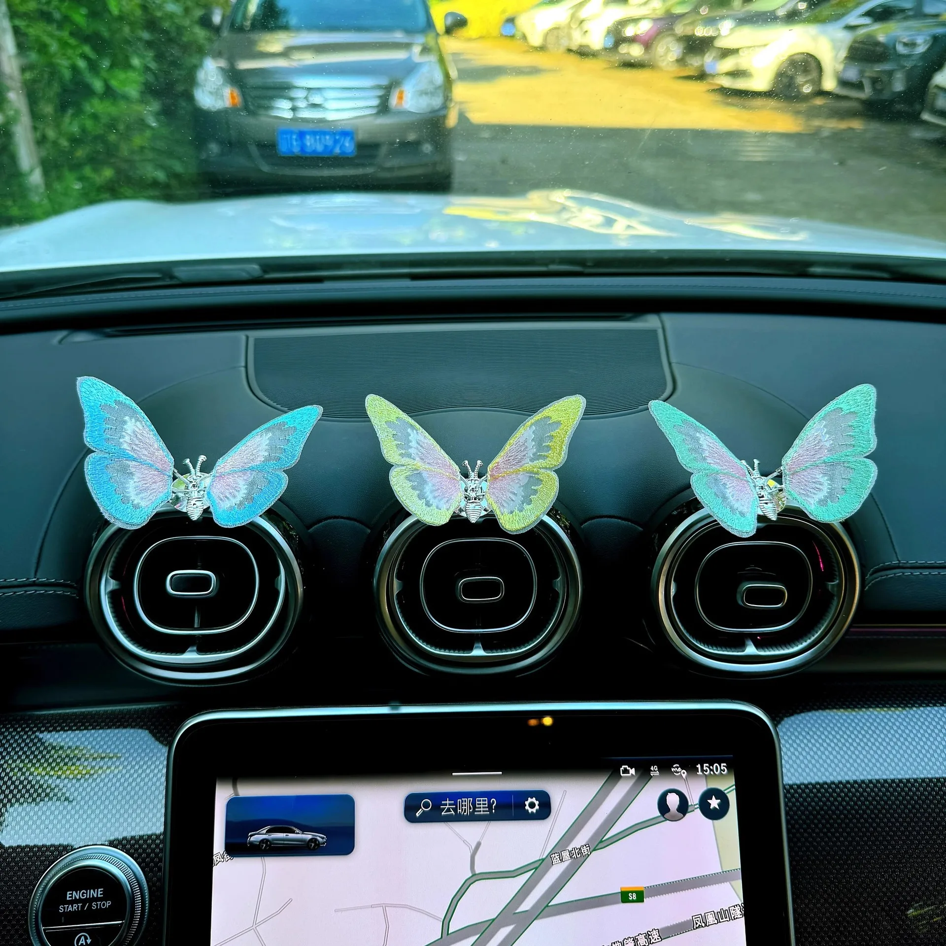 1pc Paste Style Moving Butterfly Car Center Console Air Outlet Decoration Car Ornament Healing Series Interior Decoration