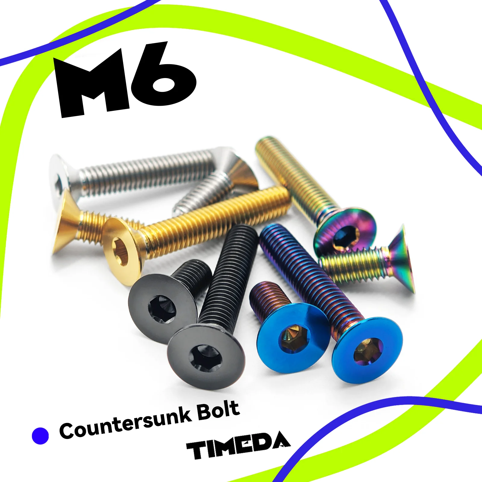 M6 Titanium Countersunk Head Bolts Pitch 1.0 GR5 Ti-6Al-4V for Motorcycle MTB Bicycle Disc Brake E-Bike Lightweight Rustproof