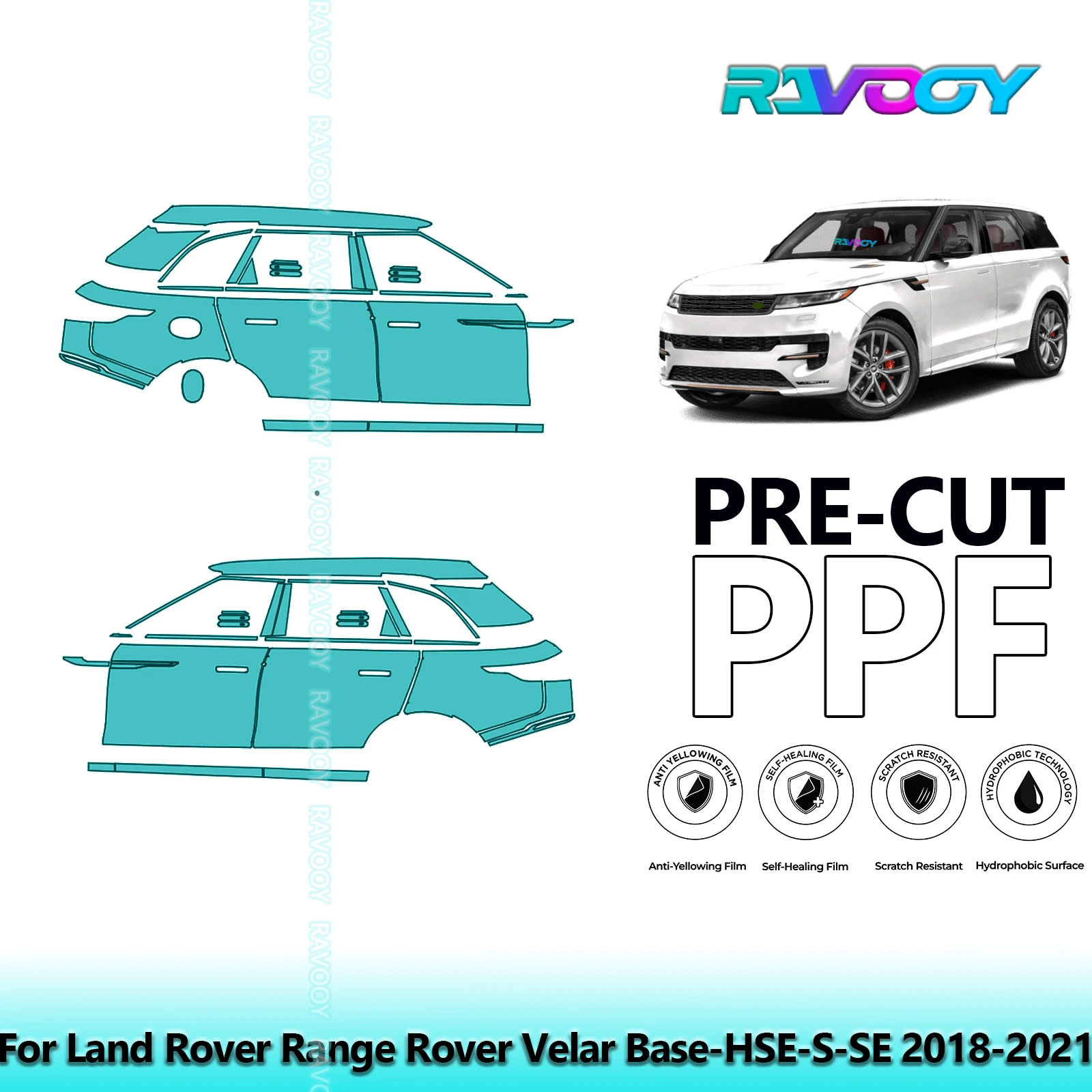 لاند روفر رينج روفر فيلار Base-HSE-S-SE 2018-2021 8.5mil باب PPF مقطوع مسبقًا ومجموعة عمود A/B مجموعة طبقة حماية طلاء من البولي يوريثان