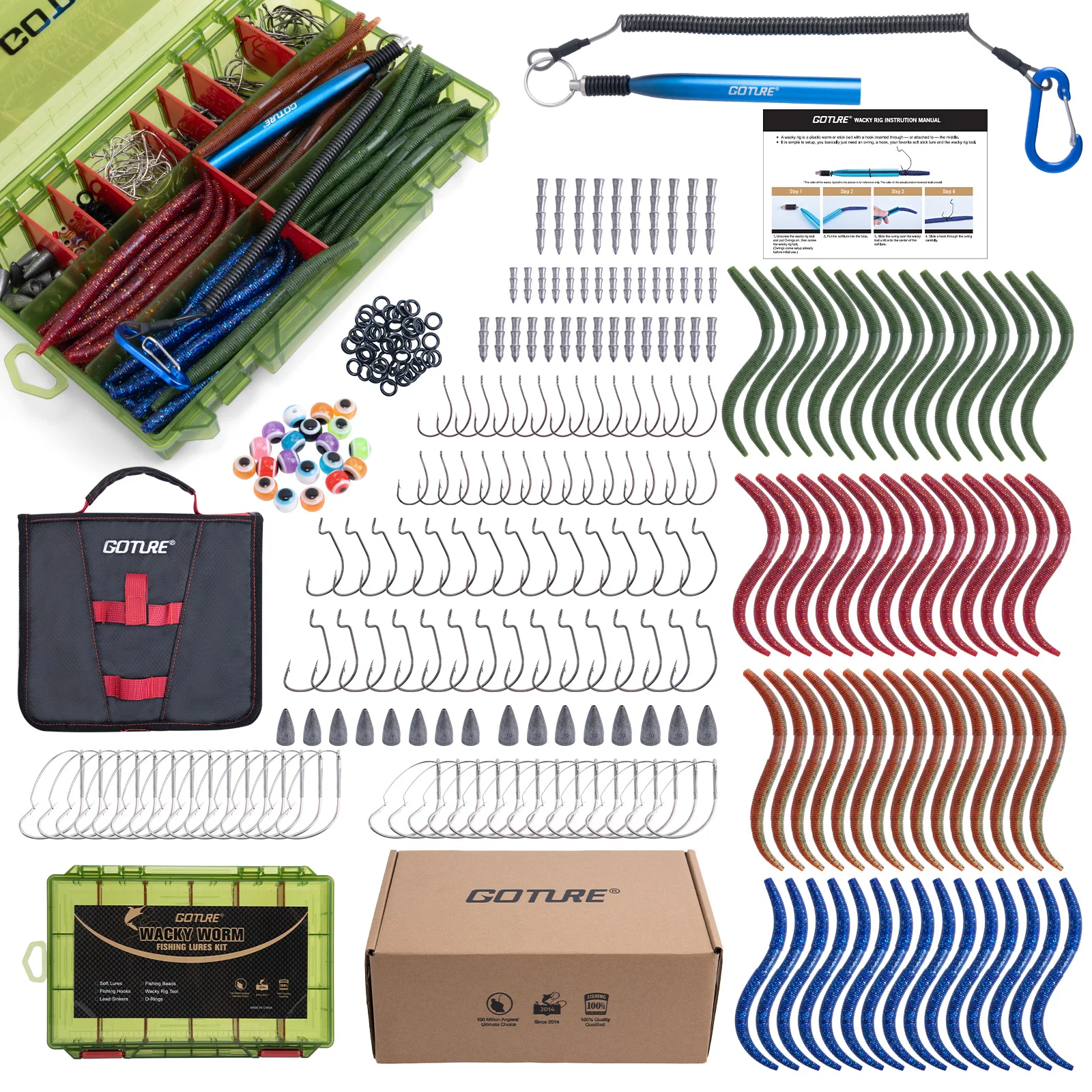 Goture Lure Set, Soft Bait Perch Warbler Fish Bait Soft Worms Threaded Curly Tail Maggot Bionic Bait Fake Baits Lead Head Hooks