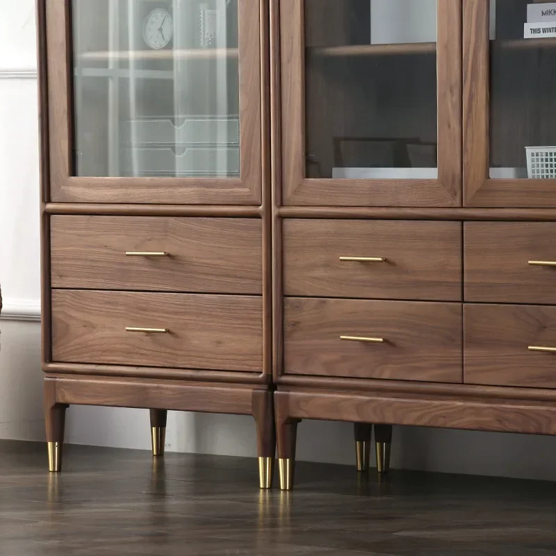 Nordic black walnut bookcase, simple modern glass door, white oak shelf storage 5