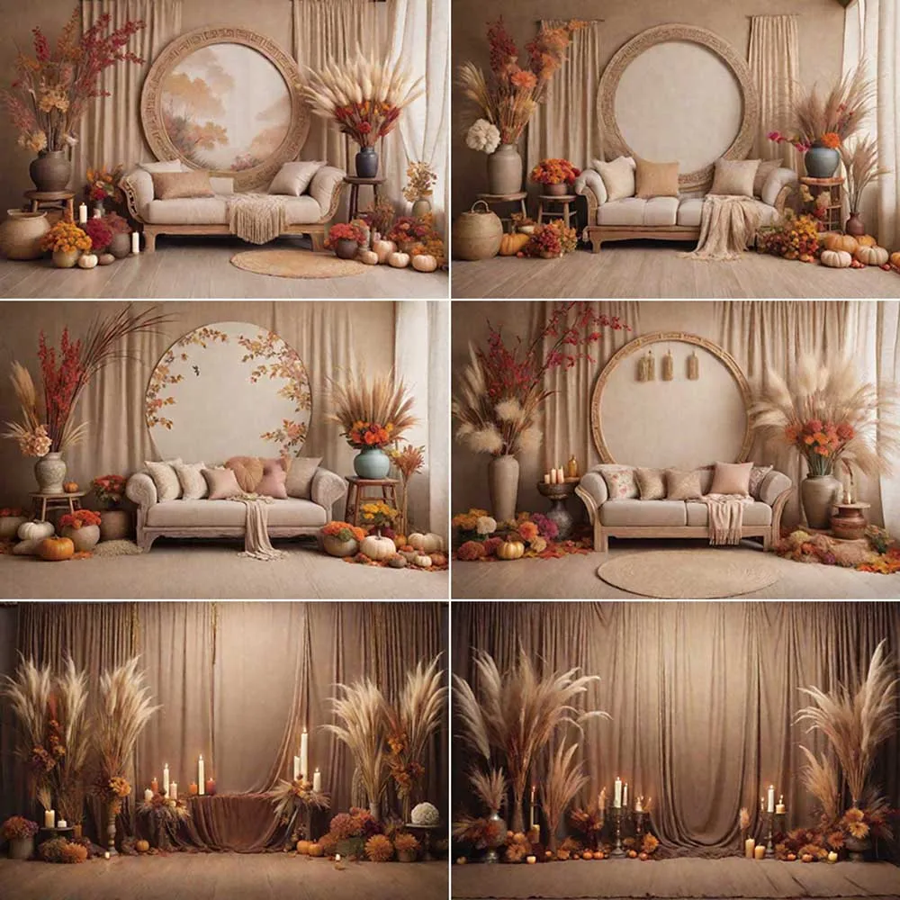 

MOON.QG Thatch Party Background Photography Bohemia Autumn Curtain Photozone Backdrop Child Photo Studio Photocall Accessories