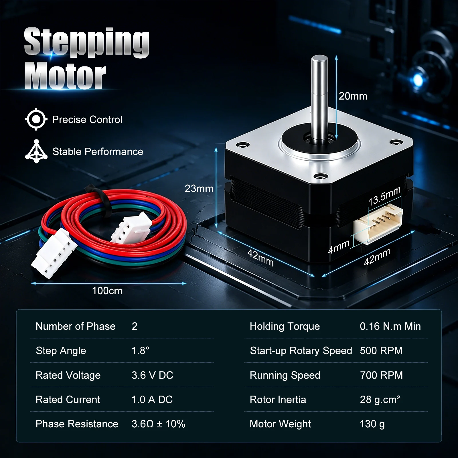 5 Stück Nema 17 Schrittmotor 42x23mm, Pancake-Motor 3,6V/1A 16Ncm Haltemoment 2 Phasen 4 Kabel 1,8 Grad mit 1m Kabel für 3D-Drucker-Motoren, CNC-Fräsmaschinen, Roboterarme, Lasergravur