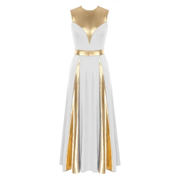 المرأة اللون كتلة الكنيسة العبادة فستان رقص مع سحاب بلا أكمام قاعة الرقص الغنائي فساتين الرقص أداء الباليه الرقص