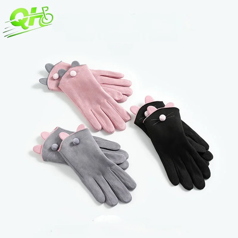 

Winter Women Gloves Electric Motorbike ebike Suede Velvet Warm Cute Cat Young Girl Student 장갑 Mitten Touchscreen Lady Guants