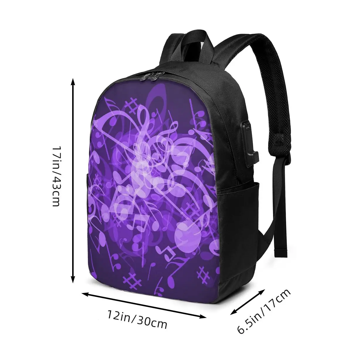 Music And Treble Clef Pattern In Purple Backpack Travel Notebook Bag Computer College Student School Bag Laptop Shoulder Bags