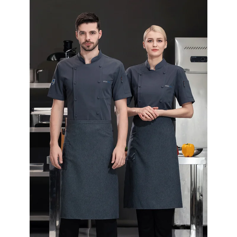 High-End Chef Overalls Stretch Short Sleeve Baking PrintinglogoSummer Breathable Thin Dining Hotel Canteen Kitchen