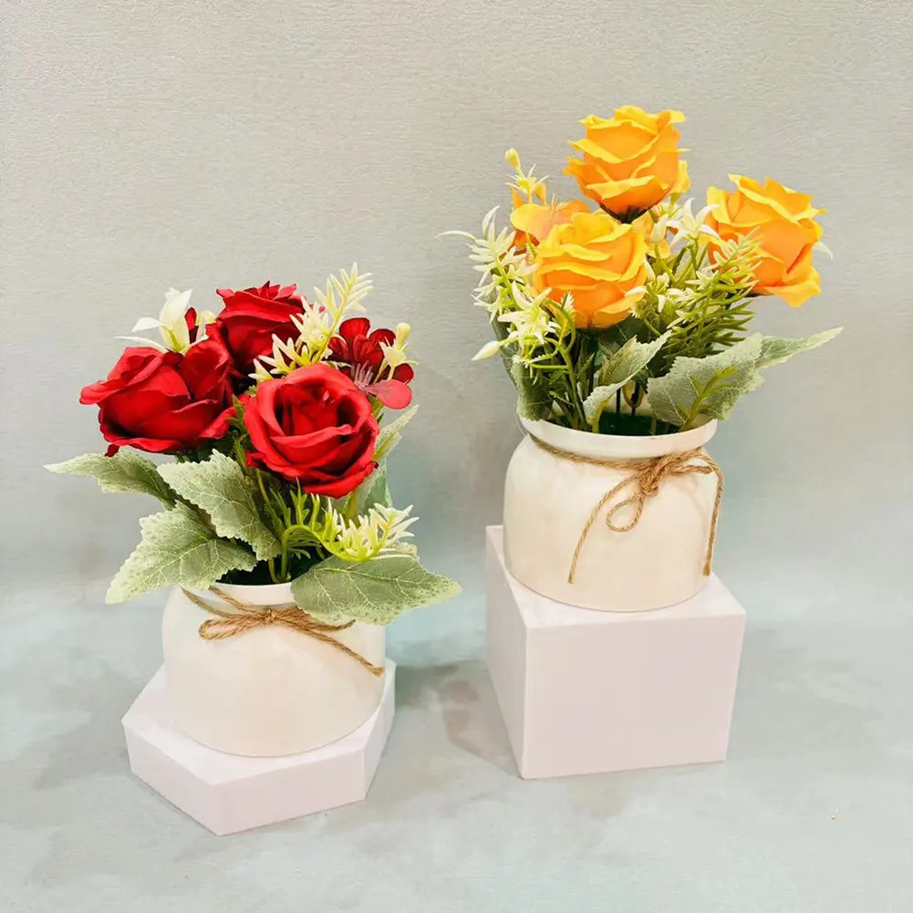 Nordic Theme Artificial Potted Plant Set for Desktop Shelf Table Decor Low Maintenance 20 17cm Pink Orange Red White