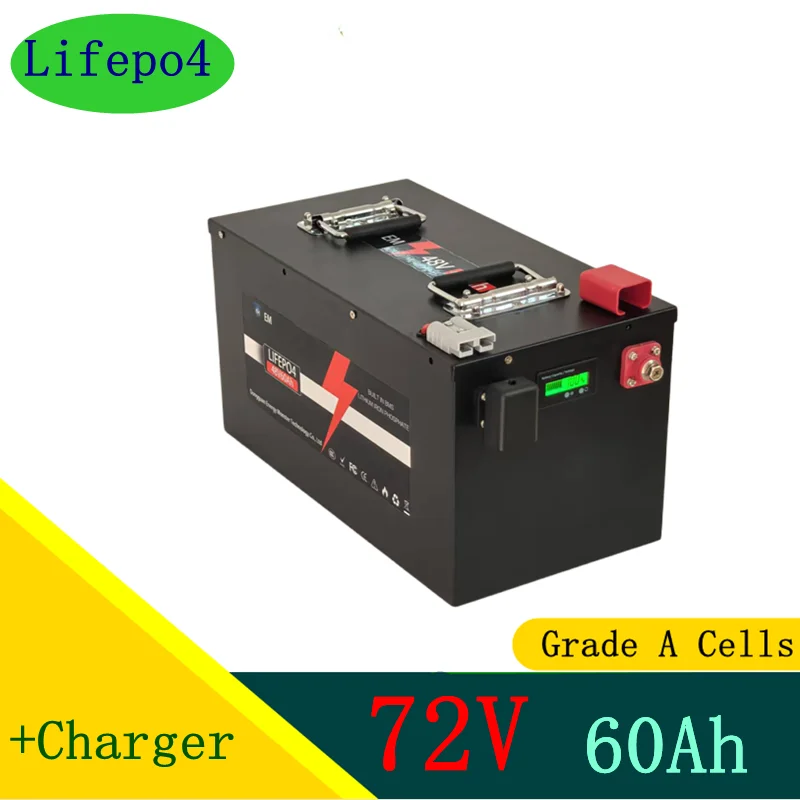 

lithium 72V 60Ah lifepo4 lifepo4 battery BMS 24S 76.8V deep cycle for15KW 10kw 5000W 3500W bike scooter Motorcycle + 10A charger