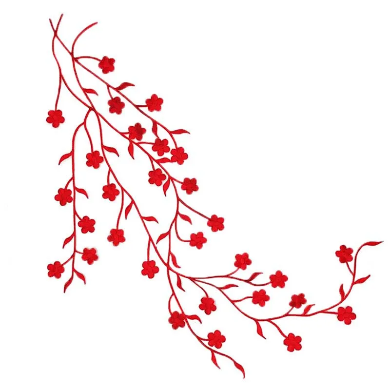 47CM/Long Strip Plum Blossom Flower Applique Patch,Fabric Floral Clothes Sticker Embroidery Iron On Patches For Dress,Clothing