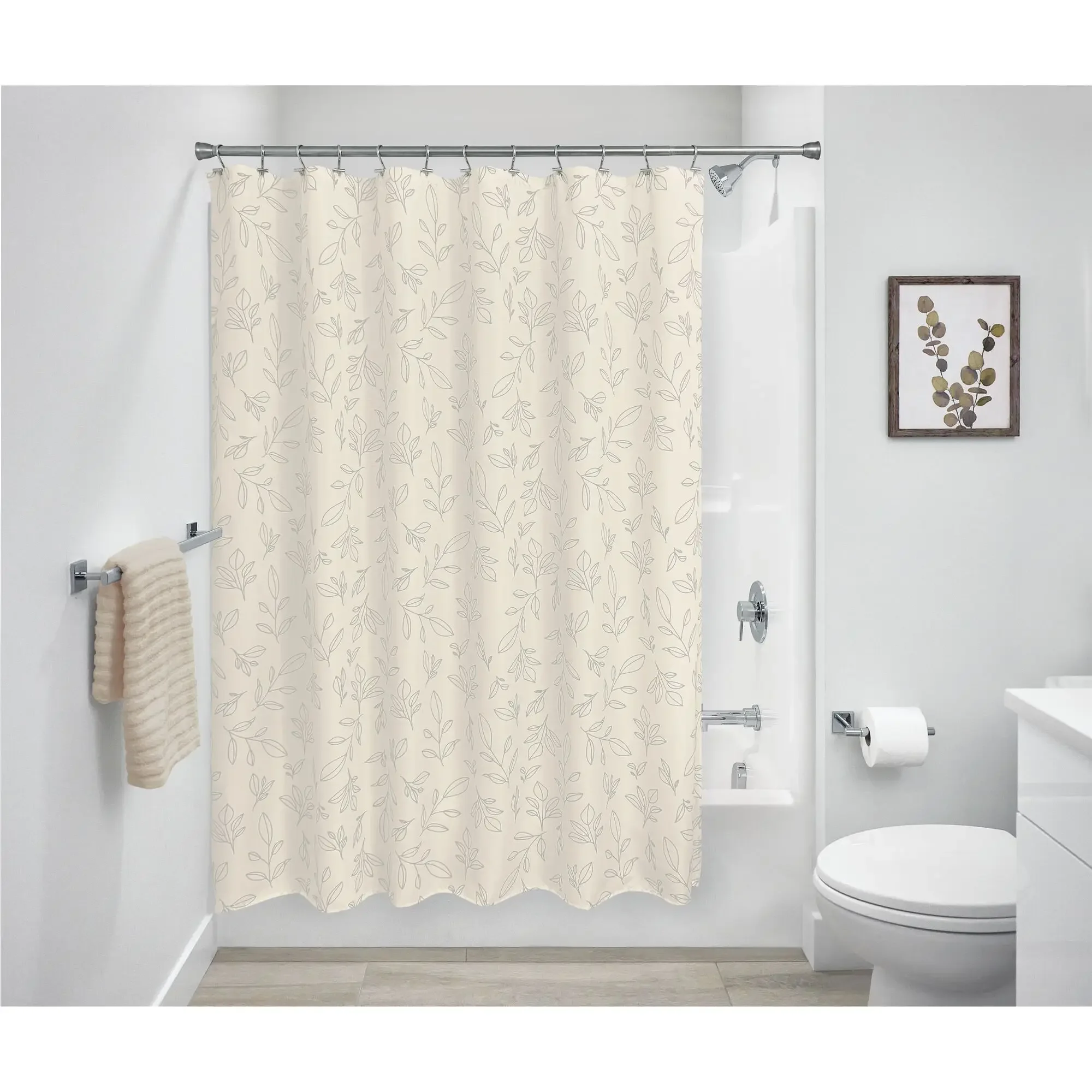 

Bohemian Leaves Pattern Polyester Shower Curtain 72x72 Inches White and Gray