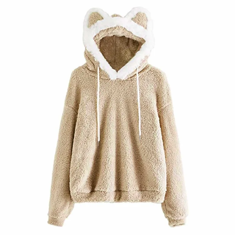 Cute Ear Hooded Pullover Fuzzy Fleece Sweatshirt Y2k Gothic Clothes Retro Streetwear Casual Fashion Harajuku Clothing 2025 New