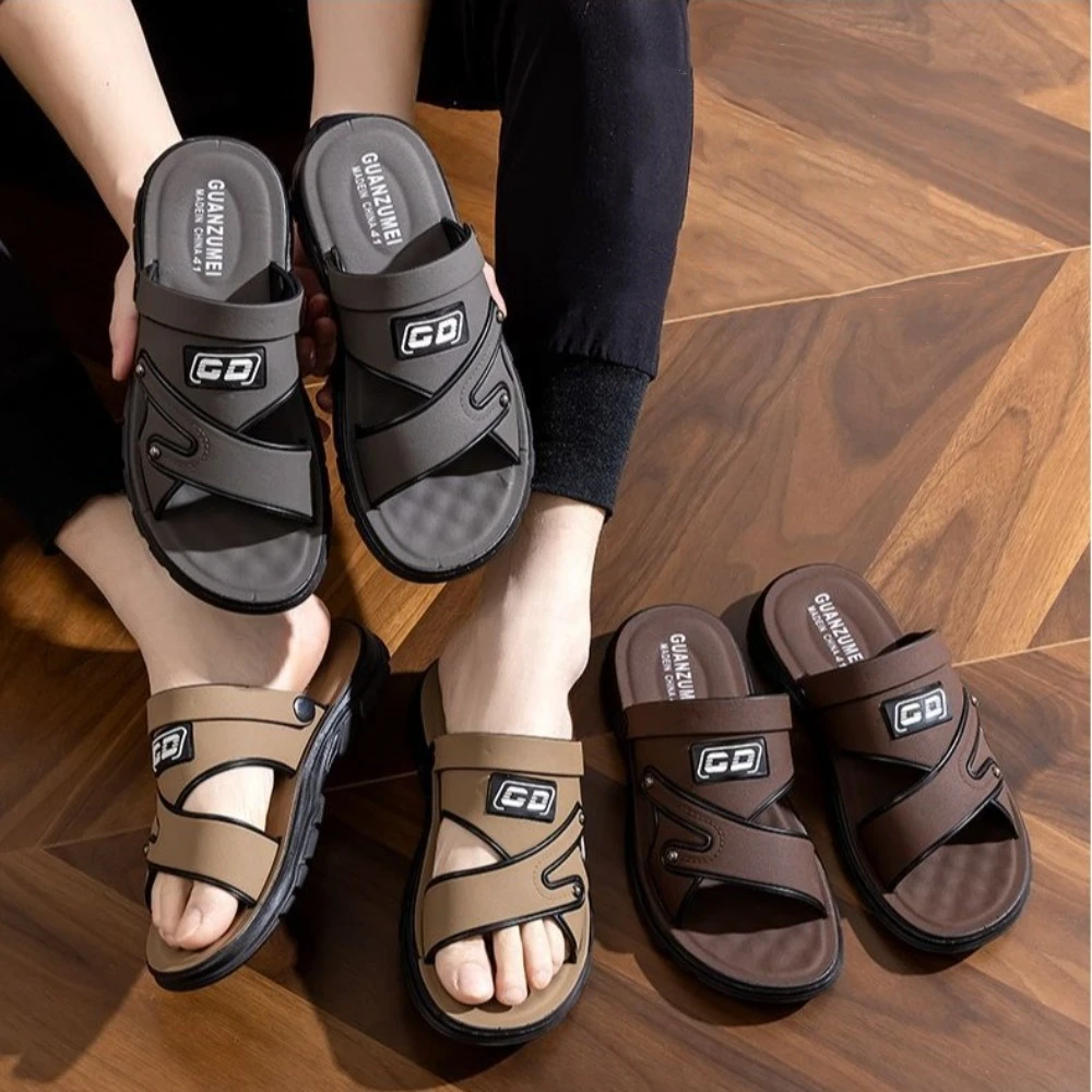 لينة الصلبة سميكة سوليد النعال بولي Leather الجلود بحر الشرائح الصنادل الرجال المضادة للانزلاق أحذية الكاحل أبازيم الصنادل الصيف