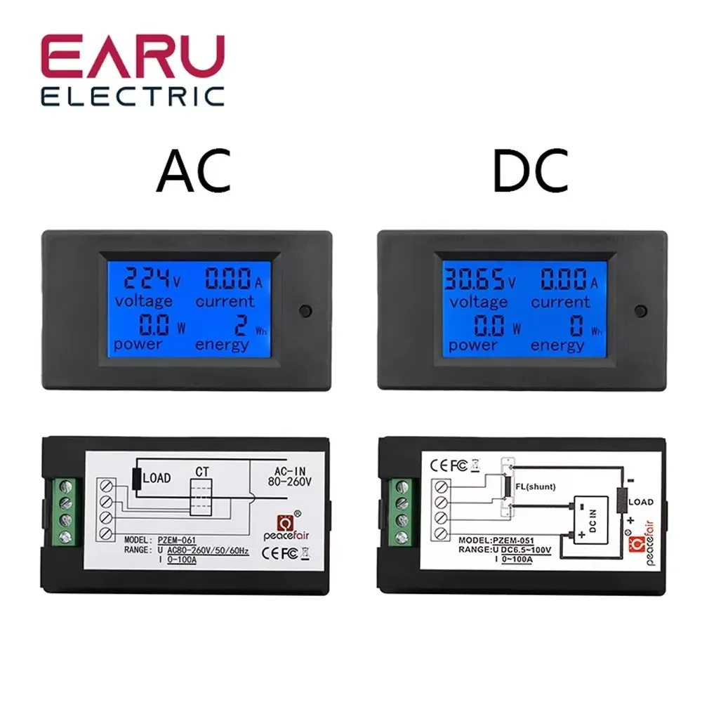 20A 100A AC 80-260V DC6.5-100V Mutilfunctional LCD Display digitale voltmetro amperometro wattmetro misuratore di energia misuratore di potenza