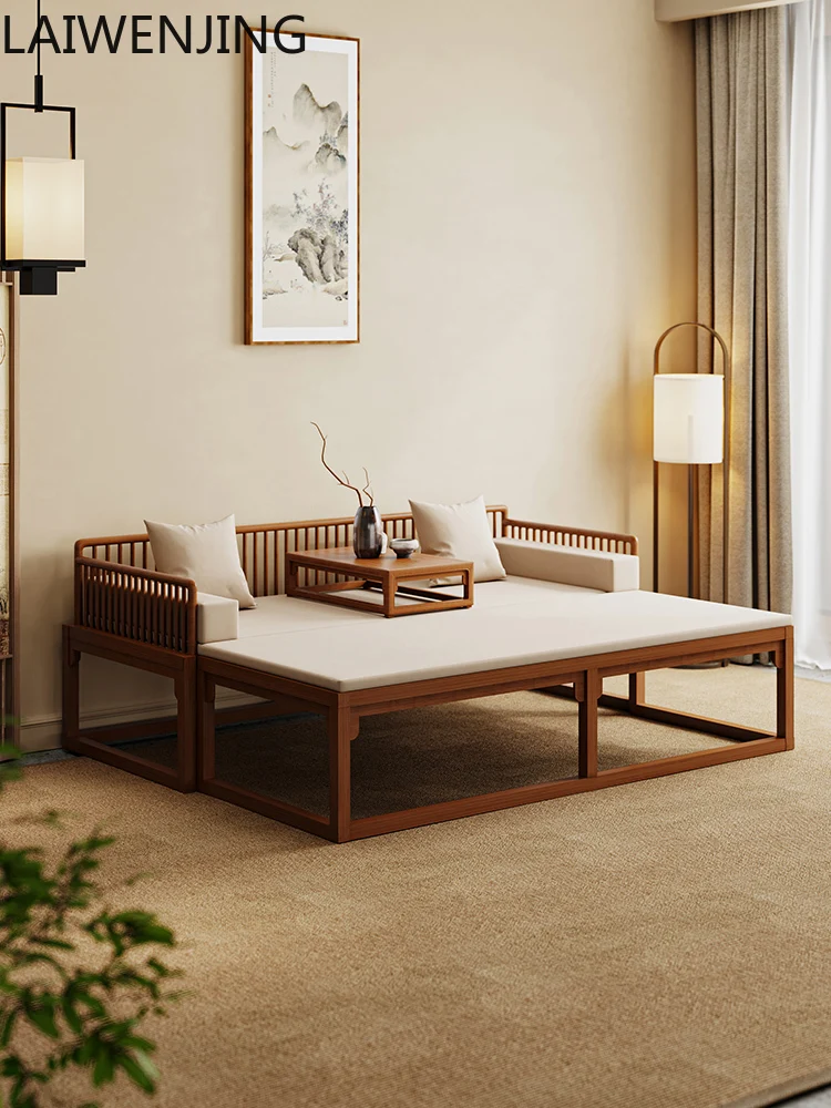 

HLZ new Chinese solid wood Arhat bed tea table chair combination sofa bed dual-purpose small apartment sliding bed