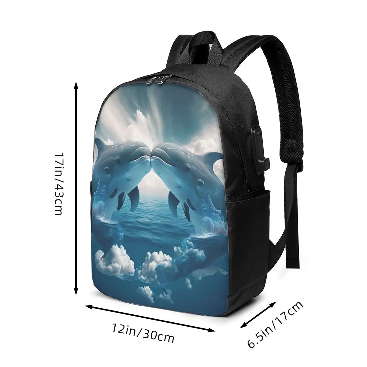 Two Charming Dolphin In Sea Backpack Travel Notebook Bag Computer College Student School Bag Laptop Shoulder Bags for Men Women